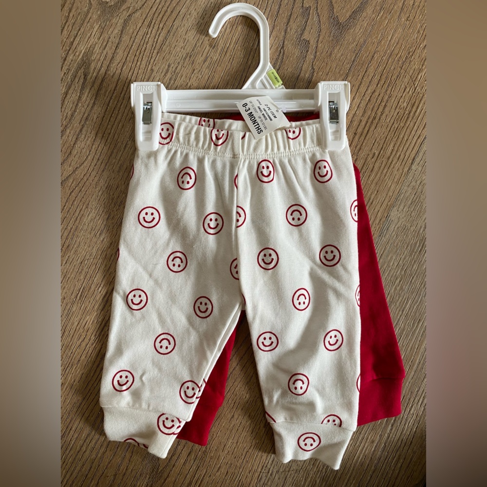Baby pants first impressions Macys red and smily face size 0-3 months